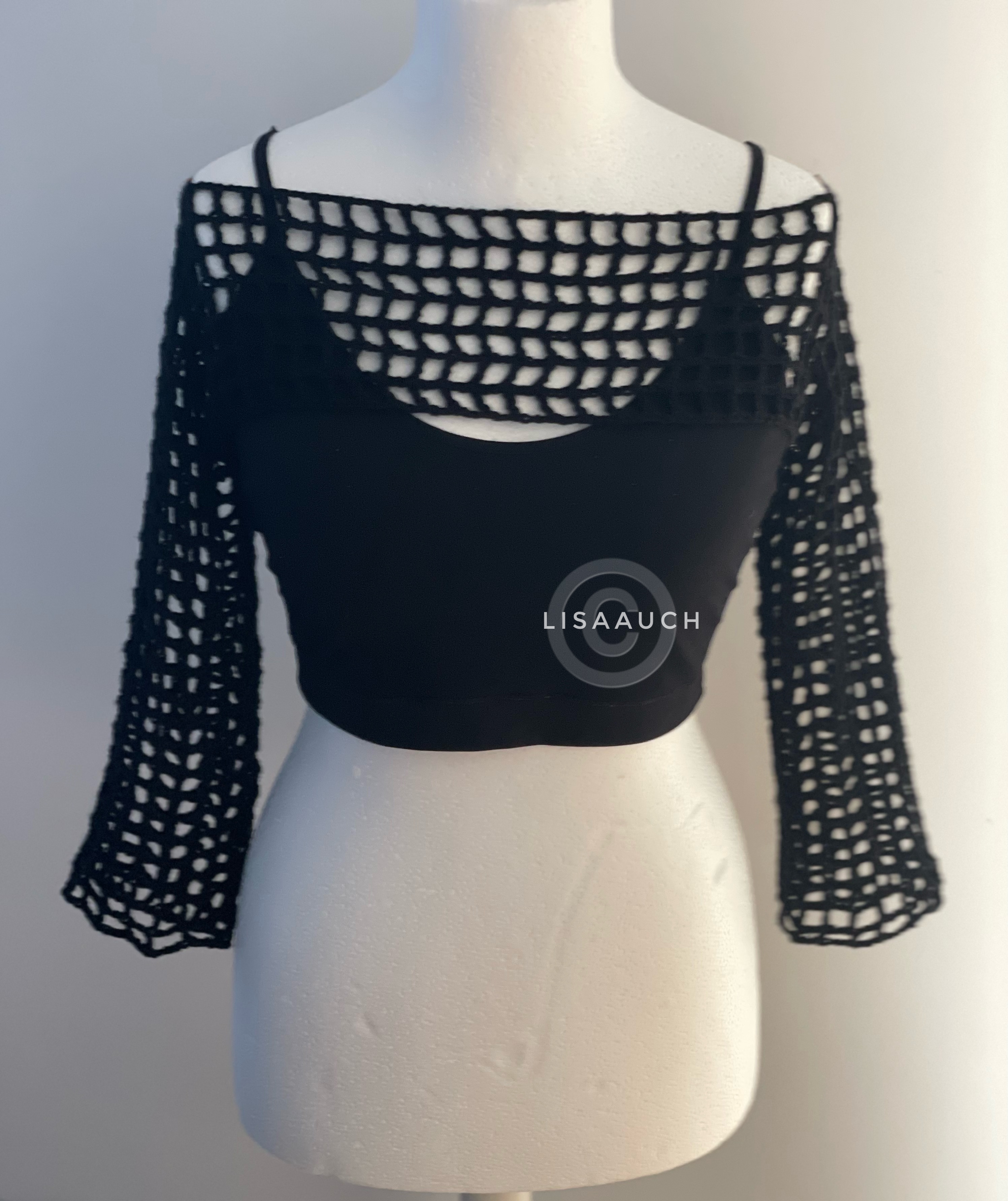 How to Crochet a Square Mesh Crop Top with Sleeves