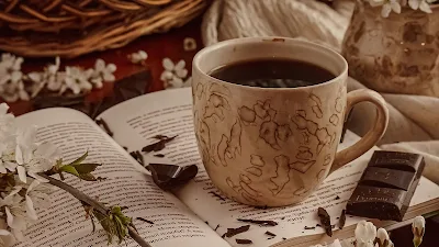Free Wallpaper Cup, Tea, Chocolate, Book, Flowers