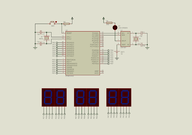 AVR ATMega32 I2C TWI Real Time Clock Proteus