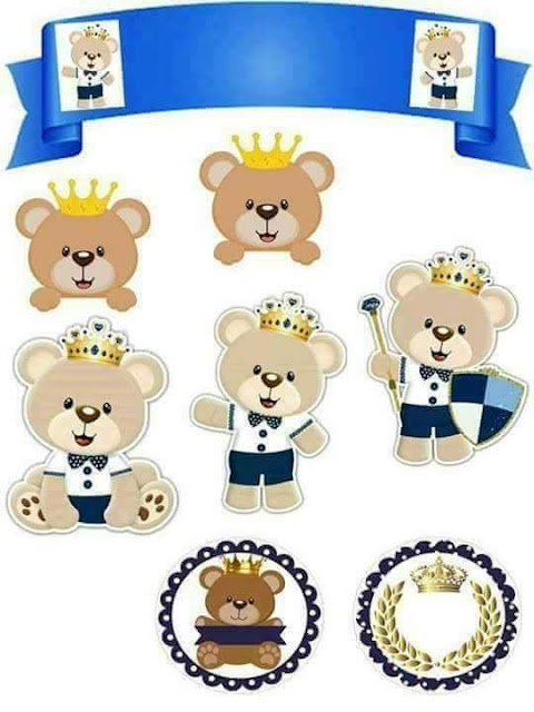 Baby Bear Prince in Blue: Free Printable Cake Toppers.