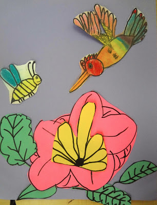 pollination art lesson, hummingbird art lesson for kids, 2nd grade spring art lesson