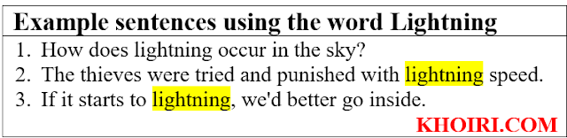 20 Example sentences using the word lightning and their definitions