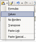 Paste values excel