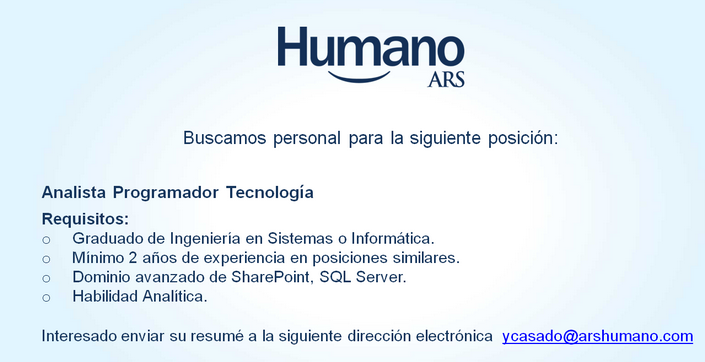 Empresa de Seguros solicita Analista Programador