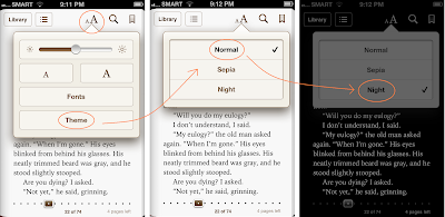 How to enable the Night theme in iBoooks for iPhone 4S.