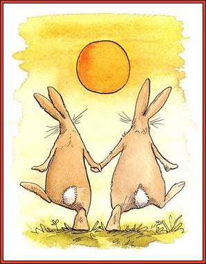 rabbits dancing toward the sun