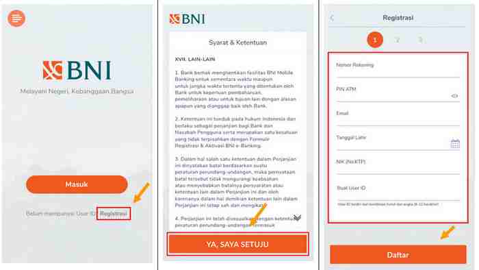 langkah pertama daftar akun BNI Mobile