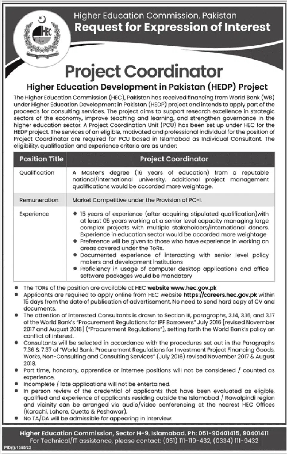 Higher Education Commission Jobs 2022