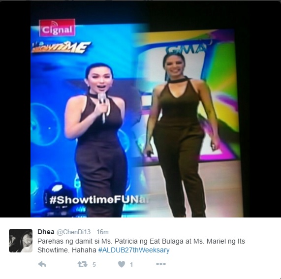 It's Showtime's Mariel and Eat Bulaga's HBD Patricia accidentally wore the same outfit for the same day! 