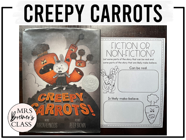 Creepy Carrots book activities unit with printables, literacy companion activities, reading worksheets, and a craft for Kindergarten and First Grade