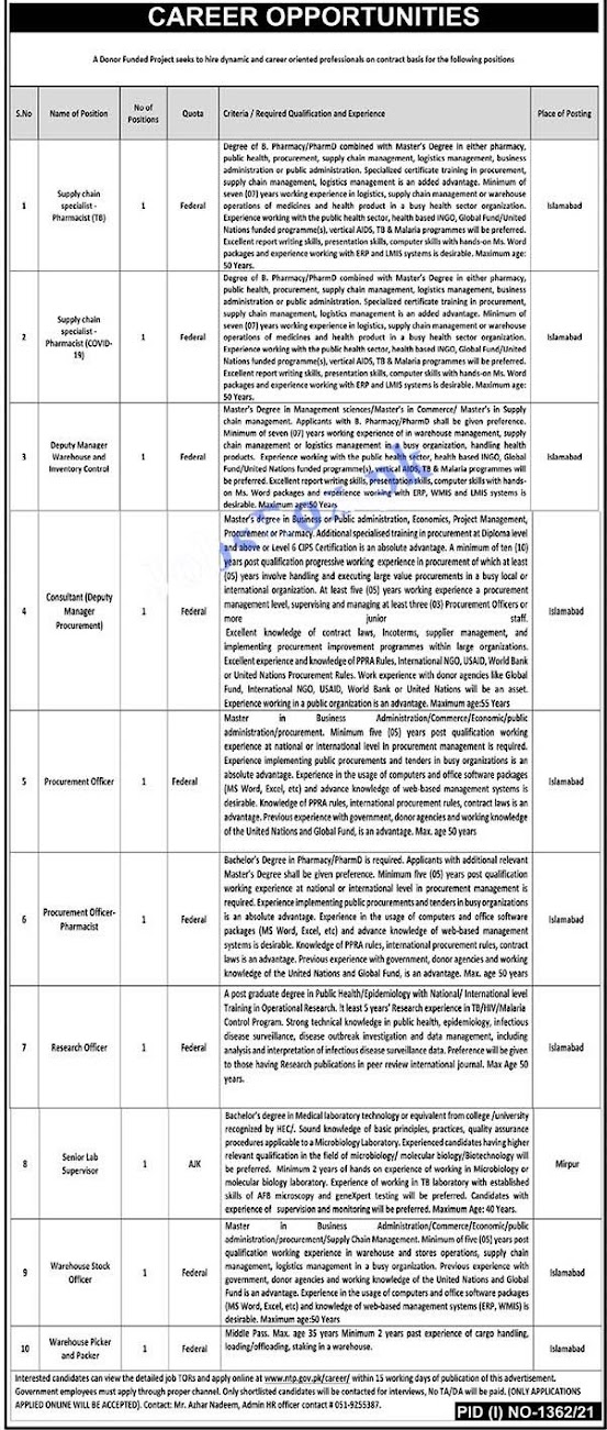 Latest Jobs in National TB Control Program NTP 2021