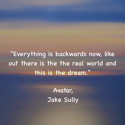 Everything is backwards now, like out there is the the real world and this is the dream. - Avatar, Jake Sully