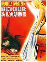 RETOUR À L'AUBE. Cartel. Francia. Diseño: René Péron. CONDESA POR UNA NOCHE. Retour à l’aube. 1938. Francia. Dirección: Henri Decoin. Reparto: Danielle Darrieux, Pierre Dux, Jacques Dumesnil, Pierre Mingand, Raymond Cordy, Samson Fainsilber, Marcel Delaître, Thérèse Dorny, Louis Florencie, Léonce Corne, André Numès Fils, Jacques Henley, Robert Ozanne, Yvonne Yma, Amy Collin, Marcelle Barry.