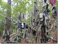 Clothes hanging in the trees from a well that had healing power if you drank the water but you had to leave an article of clothing .