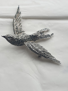 Silver marcasite swallow brooch 1960s