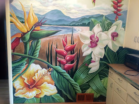 tropical mural, portland muralist, portland mural artist, tropical flowers mural, orchid mural