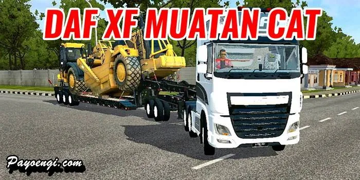 mod bussid truck daf xf trailer muatan alat berat cat