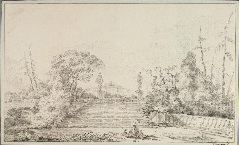 Stairs in a Park by Jean-Honore Fragonard - Landscape Drawings from Hermitage Museum
