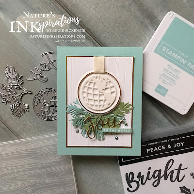 By Angie McKenzie for Ink and Inspiration Blog Hop; Click READ or VISIT to go to my blog for details! Featuring:  Peace & Joy Bundle, World Map Dies, Beautiful Boughs Dies, Pinewood Planks 3D Embossing Folder, Gold Hoop Embellishments; #peaceandjoybundle #worldmapdies #beautifulboughsdies #pinewoodplanksembossingfolder #farmhousechristmas #goldhoopembellishment #holidaycards #holiday2020 #bloghops #inkandinspirationbloghop #iibh #stampinup #cardtechniques #christmascards #joytotheworld #world #naturesinkspirations #handcrafted #diy #handmadecards #papercrafting  #offstamping