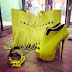 High heel shoes with green bag 