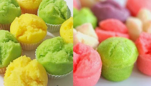 Cara membuat Kue Apem Kukus Mekar Aneka Warna - Lembut Dan empuk