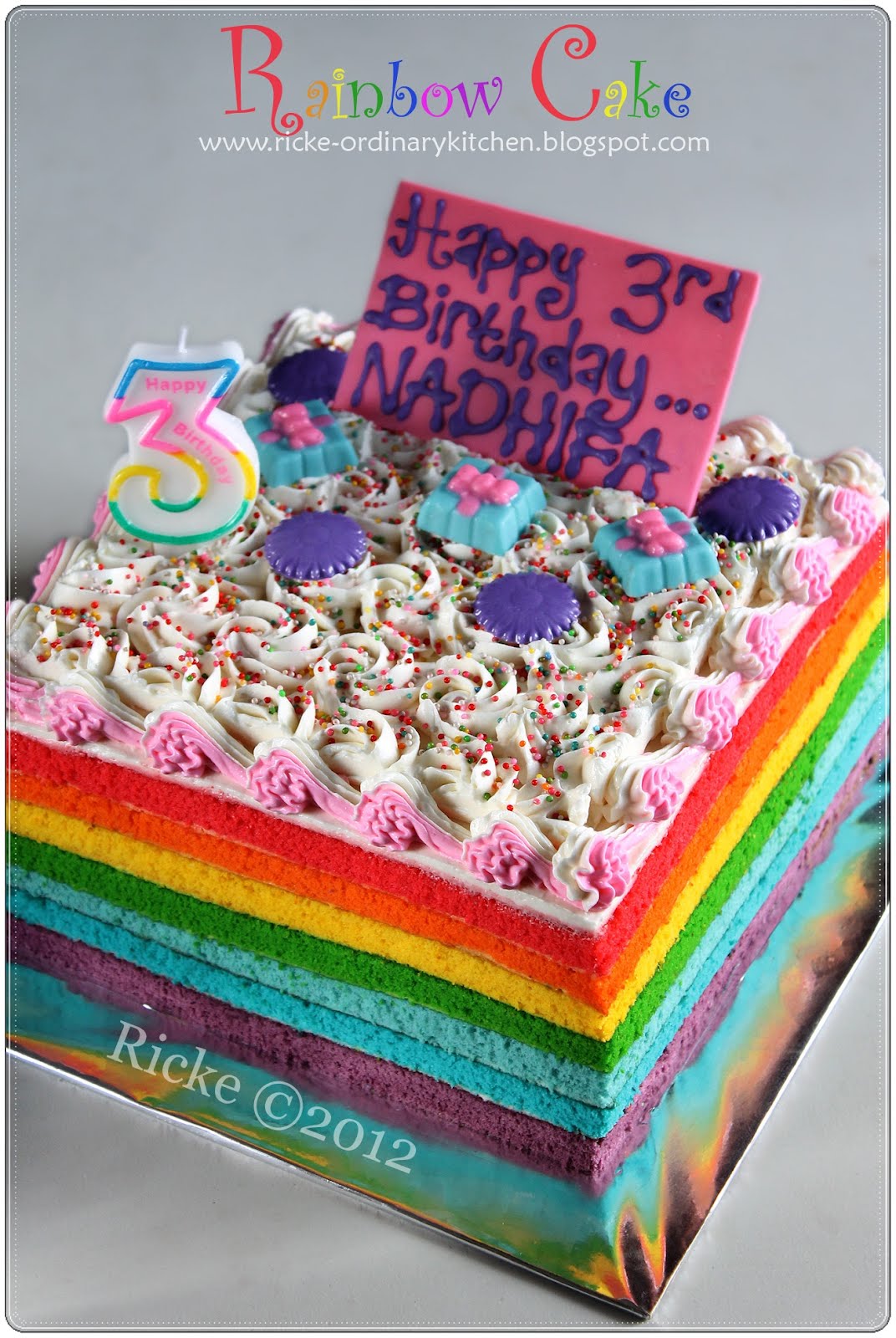 Just My Ordinary Kitchen: RAINBOW CAKE ON NADHIFA'S 3rd 