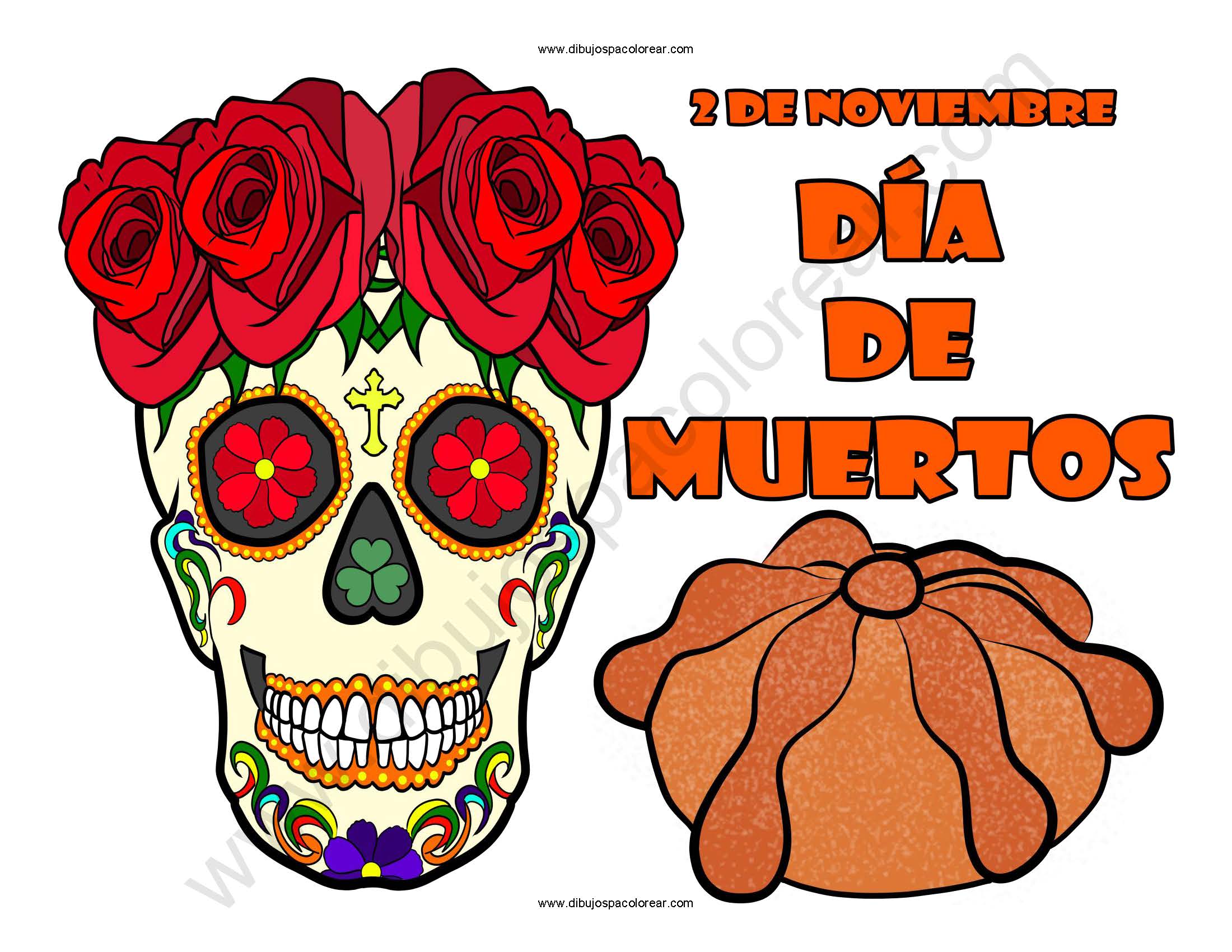 Dia de Muertos 2 de Noviembre dibujo a color y para colorear