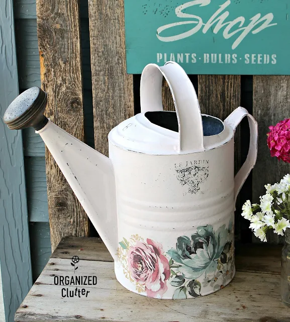 Up-cycled Watering Can & Repurposed Paint Finish Sample Signs #iodtransfer #primamarketing #oldsignstencils #stencil #upcycle #repurpose #signs #wateringcan #shabbychic