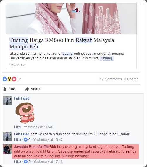 Malaysians Must Know the TRUTH: Tudung Berharga RM800 Sold 