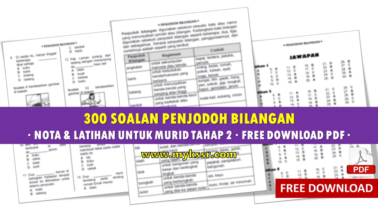 300 Soalan Penjodoh Bilangan - Nota & Latihan Untuk Murid 