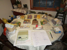 table with backpacking meals being sorted