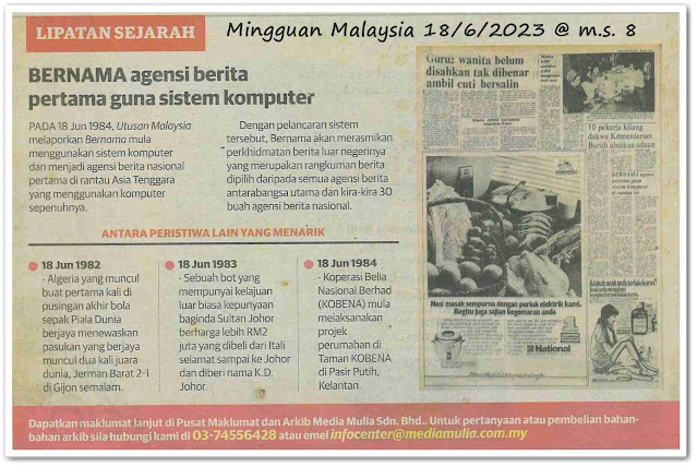 Lipatan sejarah 18 Jun - Keratan akhbar Mingguan Malaysia 18 Jun 2023