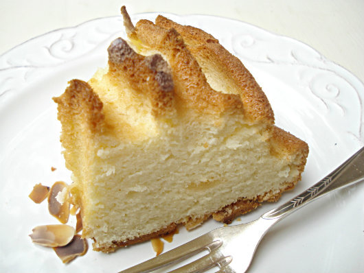 a slice of white cake with marzipan