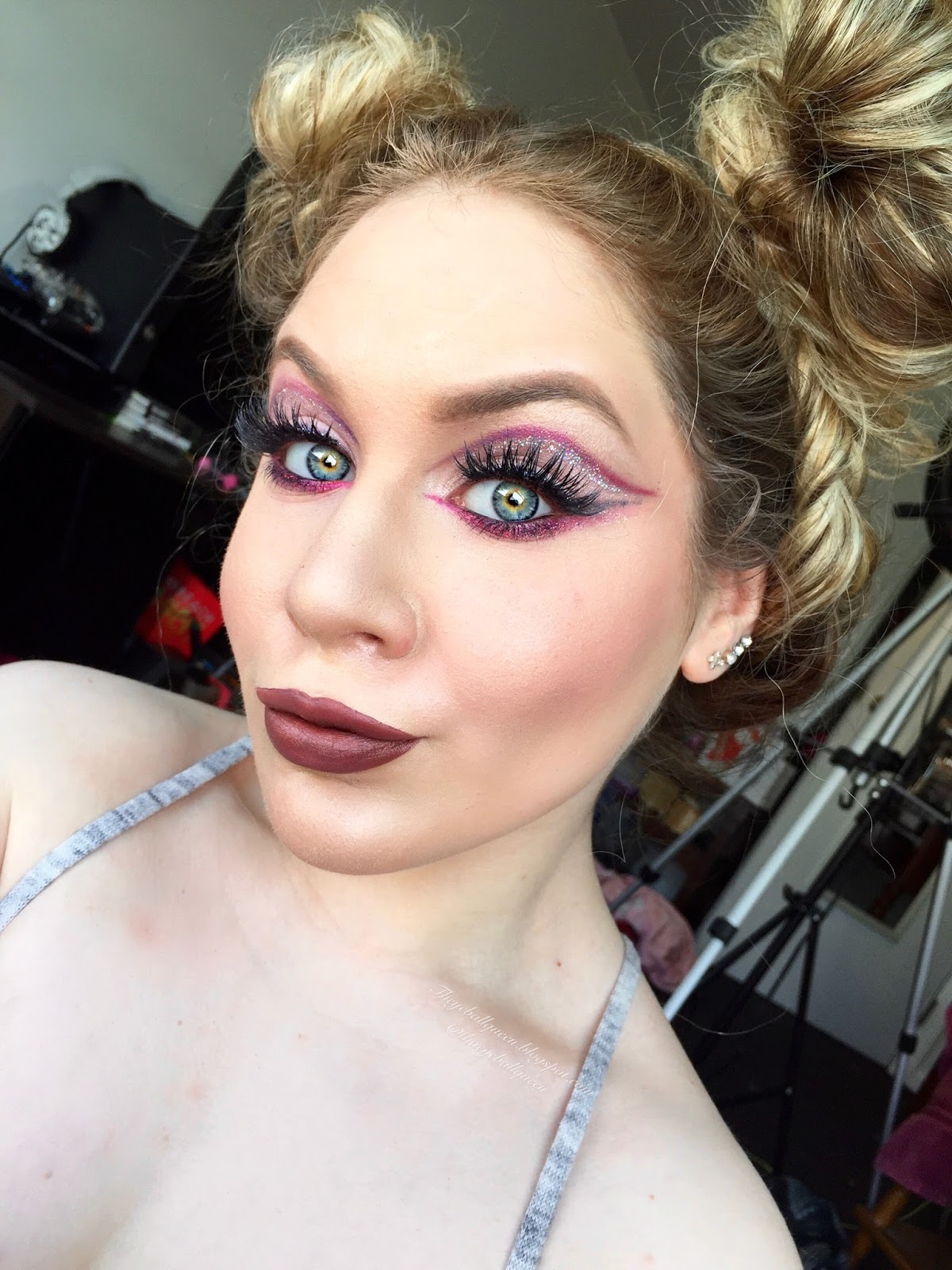 Glittery Purple And Electric Pink Abstract Cut Crease Makeup Tutorial