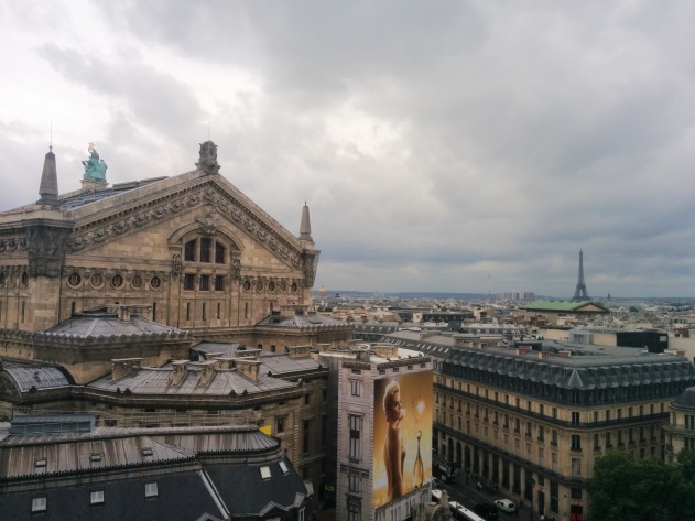 Paris city view from on top of Galeries Lafayette, a department store in Paris