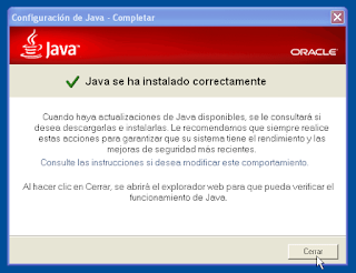 Fin del proceso de instalación de la máquina virtual de JAVA.