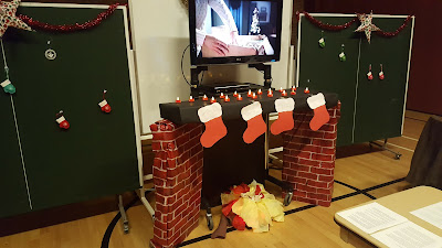 A prop fireplace