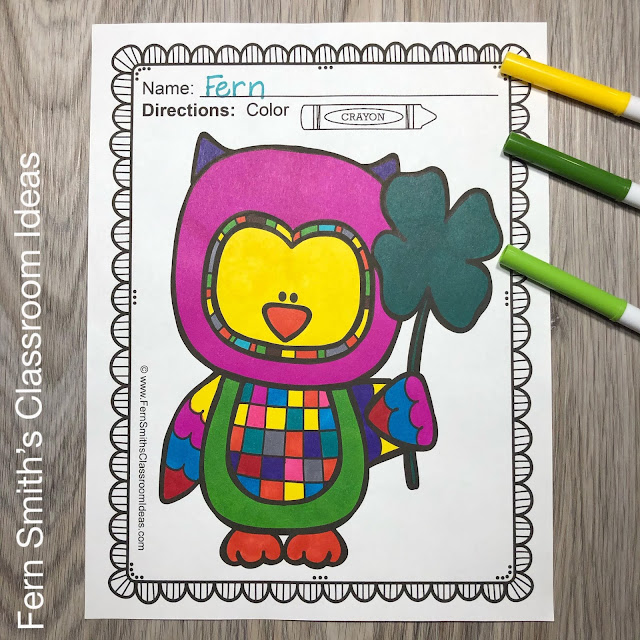 You will LOVE the 41 coloring pages that come in this St. Patrick's Day coloring pages resource! Perfect for Kinder & First Grade Teachers for March! #FernSmithsClassroomIdeas