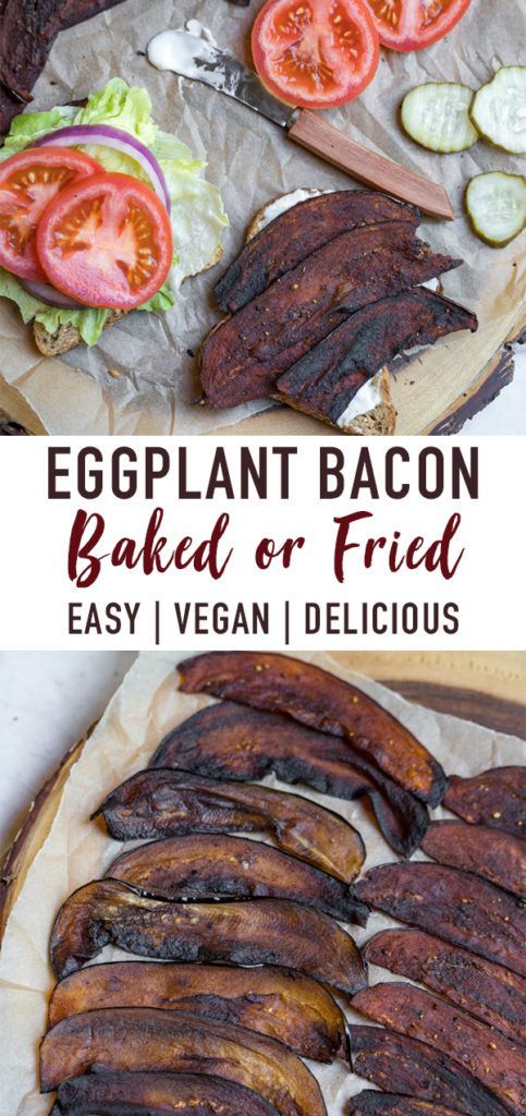 A crispy and delicious eggplant bacon with all the taste and none of the harm. Easily prepared in two ways, either baked or fried!