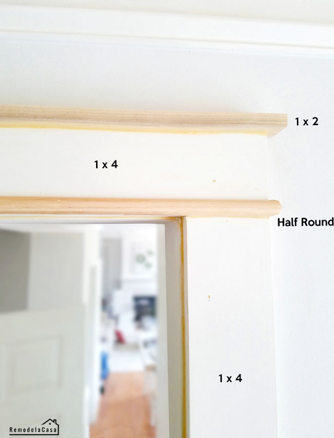 1 x 4 and 1 x 2 plus half round to create an easy door trim