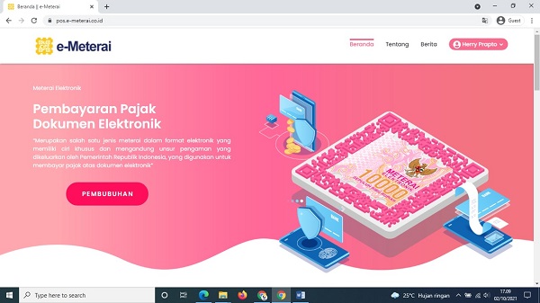 Tangkapan layar portal e-meterai (Sabtu, 2/10/2021)