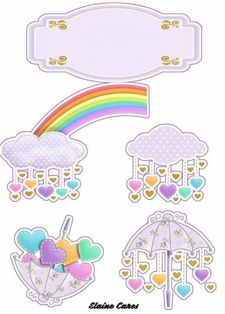 Rain of Blessings in Lilac: Free Printable Cake Toppers.