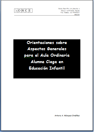 portada documento sobre orientaciones ciegos en infantil