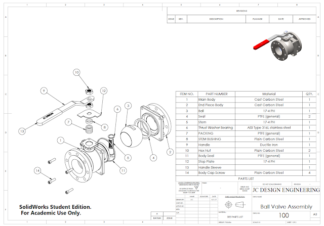 Ball Valve Drawing with BOM Parts List