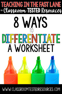 Eight ways to differentiate worksheets in your classroom. The last one has been a life saver, and is very empowering for the students! 