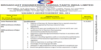 D.Pharma or B. Pharma Jobs in BECIL