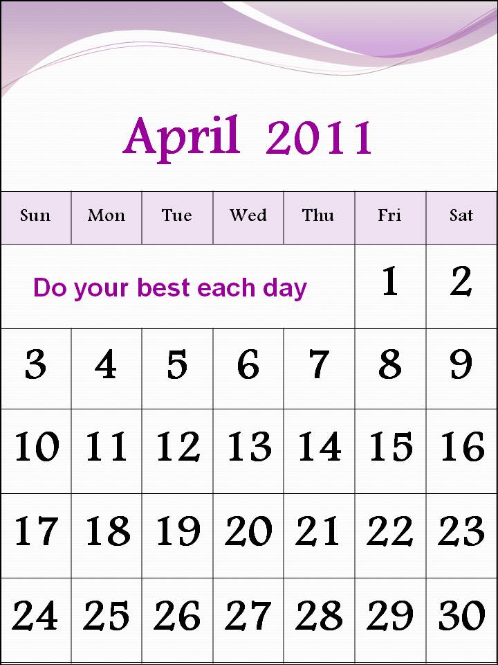 april 2011 calendar. Free Calendar 2011 April