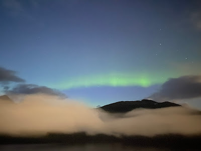 Northern Lights with blue sky in Whittier Alaska