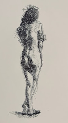 ink drawing of a nude, line drawing, black and white drawing