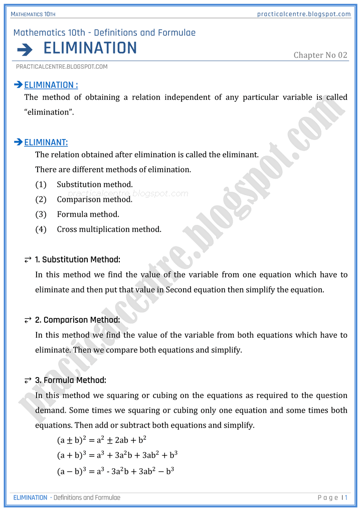 elimination-definitions-and-formulas-mathematics-10th